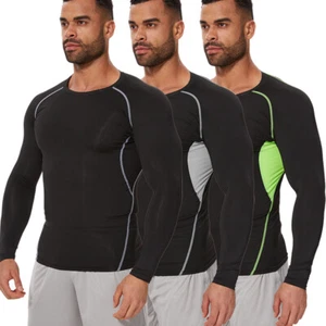 Men's Athletic Long Sleeve Compression Shirts Dry Fit Sports Gym Shirts Workout - Picture 1 of 18