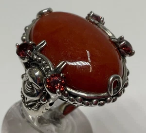 Joy Jade of Yesteryear Sterling Silver Jade Ring Buddha Garnets Sz-10 #29 - Picture 1 of 3