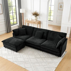 4 Seater L-Shaped Sectional Sofa Couches Oversized Comfy Couch Sofa with Ottoman - Picture 1 of 11