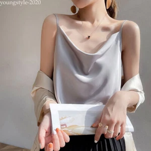 Camicia da lavoro donna raso seta business collo cowl cinturino spaghetti canotta camicia - Foto 1 di 22