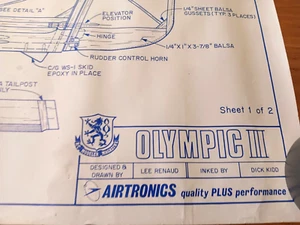 Airtronics Olympic II Sailplane PLANS ONLY, 100 inch Span, Vintage - Picture 1 of 19