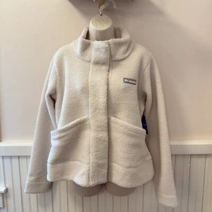 NWT Columbia Women’s Panorama Snap Button Sherpa Fleece Jacket Short Chalk Large - Picture 1 of 8