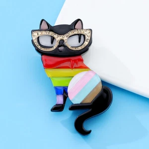 Acrylic Colorful Little Cat Brooch with Glasses Fashionable and Cute Animal Pin - Picture 1 of 6