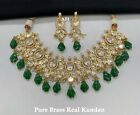 Real Kundan Indian Bollywood Polki Green Choker Necklace Gold Plated Jewelry