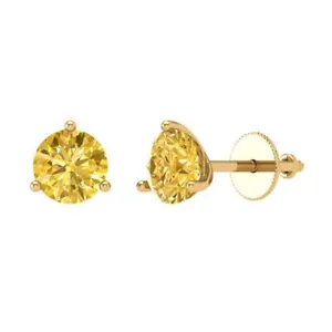 2 ct Round Solitaire Classic Stud Martini Real Citrine Earrings 14k Yellow Gold - Picture 1 of 11