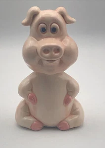 Vintage rosa Schwein Wackelkopf nickend lächelnd jowly kitschig Schwein Figur dumm albern - Bild 1 von 15