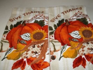FALL Towels GIVE THANKS Set of 2 cotton kitchen towels, dish towel - Picture 1 of 2