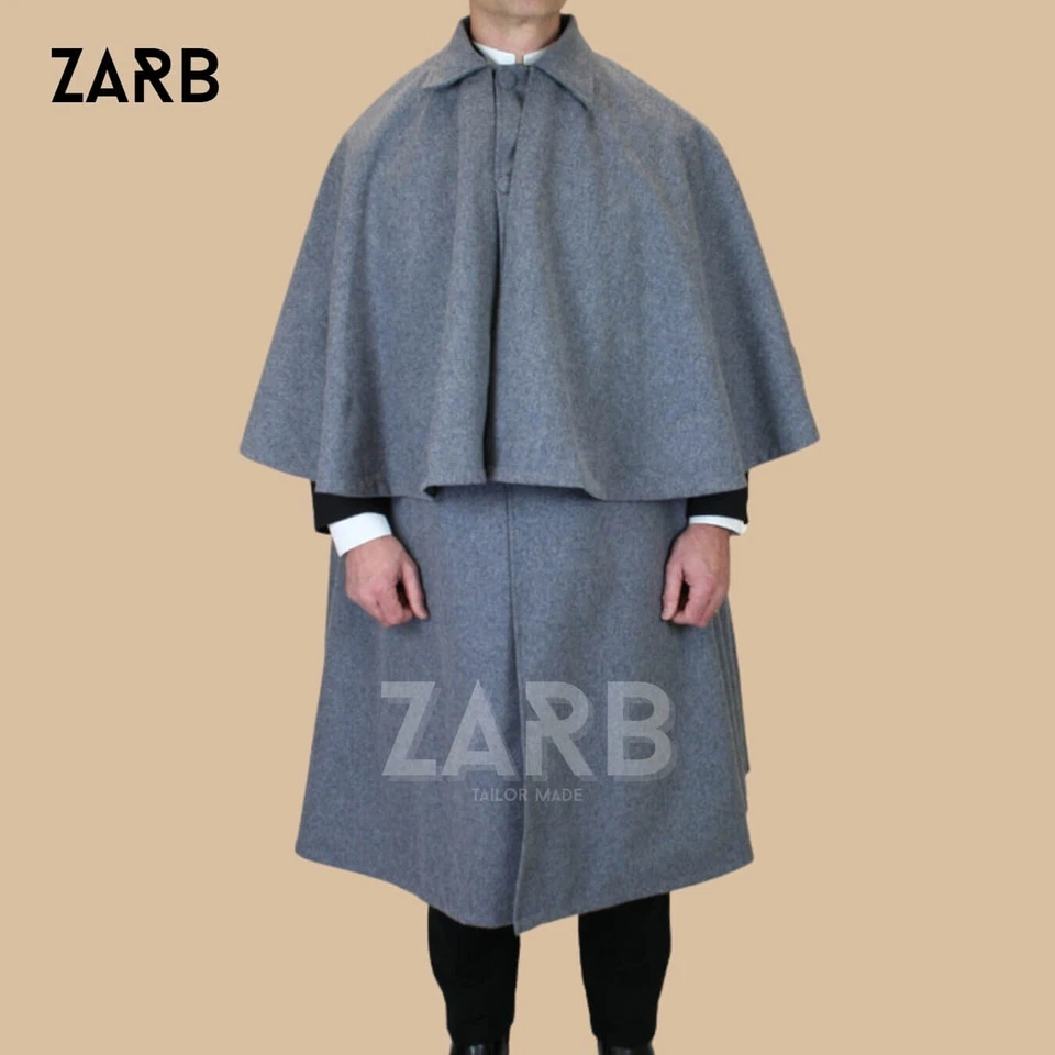 Capa masculina cinza Inverness – Casaco steampunk vitoriano Sherlock Holmes - Imagem 1 de 4