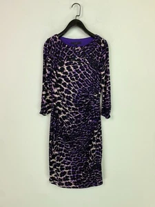 Coast Purple Black Animal Print Bodycon Knee Length 3/4 Sleeve Dress UK 8 - Picture 1 of 12