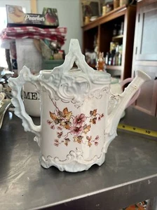 7.5” Vase,hand painted Ceramic Watering Can,soft Blue w/flowers - Picture 1 of 5