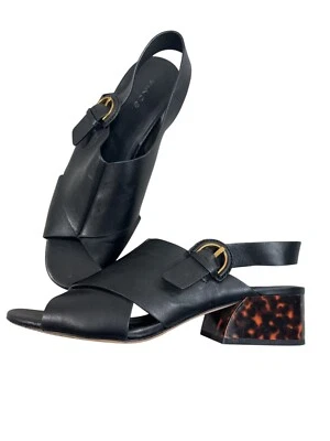 VINCE. Sandalia Jetta de cuero con tacón de tortuga negro talla 9 Foto 1 de 4