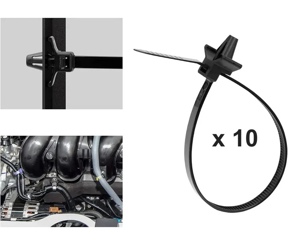 10 colliers agrafe électricité - Attache câble 130mm lanière à Clips trou 4mm - Photo 1/1