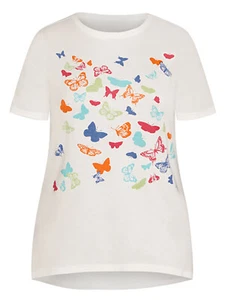 T-Shirt Top WHITE BUTTERFLY Print Cotton Plus Size 14 16 18 20 22/24 26/28 30/32 - Picture 1 of 4