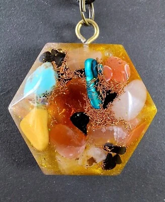 Orgonit Anhänger Orgon "Schutz" Achat Türkis Schwarzer Turmalin Kommunikation  - Bild 1 von 4