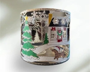 NEW Bath & Body Works Christmas Dachshund Snowman Scene 3 Wick Candle Holder - Picture 1 of 3
