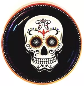 Halloween Día de los Muertos Calavera de Azúcar Platos de Papel Almuerzo 12 Unidades - Imagen 1 de 1