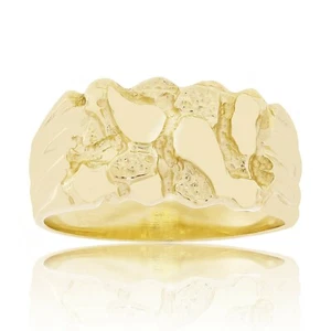 14 Karat Gelbgold Massiv Nugget Ring Band 9,8 mm Größen 7-12 - Bild 1 von 4