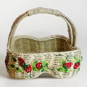Vtg Strawberry Basket White Hand painted  - Picture 1 of 6