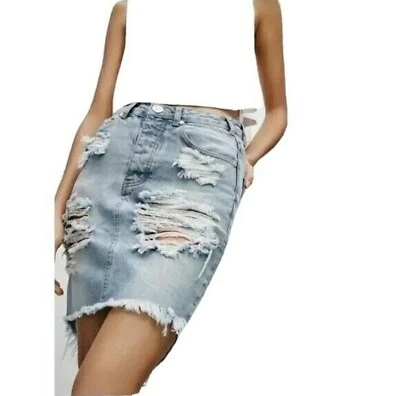 One by One Teaspoon Freelove Distressed Skirt Size 24 Denim Cotton Casual Foto 1 de 4