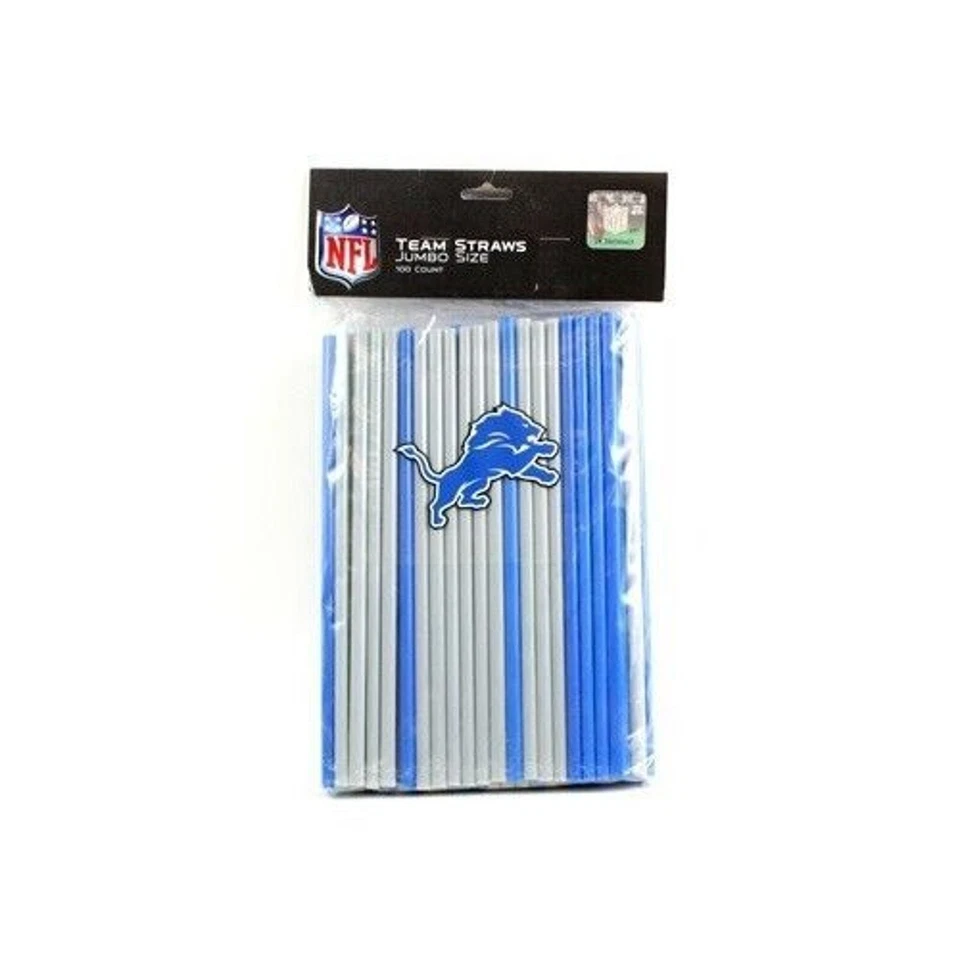 100 Detroit Lions Straws Party Drinking Tailgating Cup Mug Drink Jumbo NFL Merch