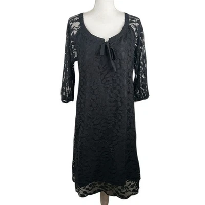Garnet Hill черный кружева цветочный специальный случай прихоти миди платье размер 8 - Изображение 1 из 4