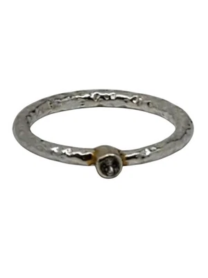 Anillo RLM Studio plata esterlina y tono oro circonita cúbica banda martillada talla 8 #23631 Foto 1 de 4