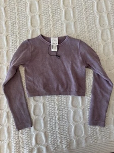 Sz 6-8 Zara Girl Purple Ribbed Cropped Long Sleeve Pullover Elastic - Picture 1 of 3