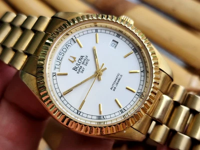 NICE BULOVA SUPER SEVILLE DAY DATE SWISS MADE WATCH AUTOMATIC WHITE DIAL GENTS. - Image 1 of 4