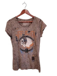 Affliction Custom Motorcycles Burnout Womens Top Size XL Grunge Biker - Picture 1 of 11