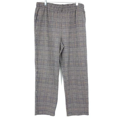Lands End Pull On Plaid Casual Pants Womens Size LP Blue Tan Elastic Waist - Image 1 of 4