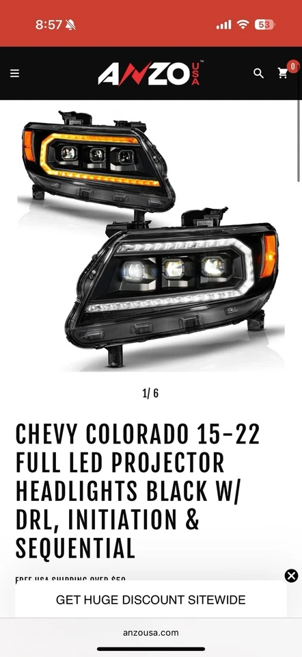ANZO 15-22 Chevy Colorado Negro Carcasa LED Completo DRL Proyector Faro con Seq Foto 1 de 4
