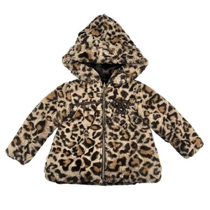 Mädchen Pistazie Gr. 2T Wende Leopard Plüsch und braun gefütterte Jacke Hoodie - Bild 1 von 6