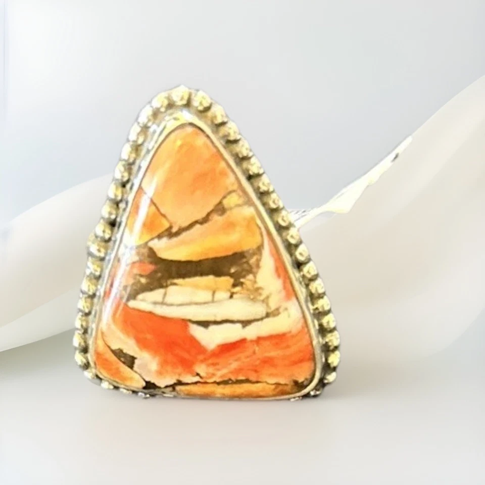 Pedra preciosa turquesa triangular feita à mão prata esterlina 925 ostra espinhosa NA - Imagem 1 de 4