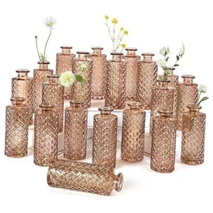 Amber Glass Bud Vase, 20 Pack Living Bud Vases, Small Diamond Bud Vases B-amber - Picture 1 of 8