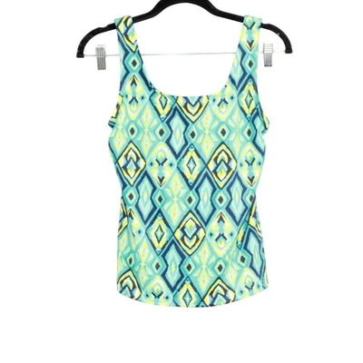 LL Bean Women's BeanSport Swimwear Scoopneck Tankini Top Geo Green Print Size 4 - Image 1 of 4