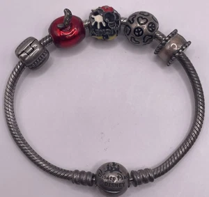 Vintage PANDORA Sterling Silver Bracelet Disney Theme w/ 3 Charms 30.2g 7in - Picture 1 of 5