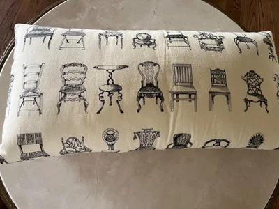 Custom large lumbar shaped pillow ivory w toile look variety of chairs no zipper - Image 1 of 4