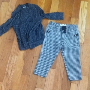 girl 18-24 month checkered pants, and black cardigan - Picture 1 of 2