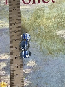 3 Beautiful Vintage Handmade Blue White Glass Rondelle Lamp Work Lampwork Beads - Picture 1 of 2