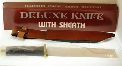 Vintage United Wood Handle Serrated Spine Bowie Knife UC384 Sheath & Box 11 1/2" - Image 1 of 4