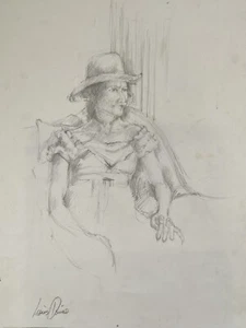Vintage Original pencil drawing signed by Lewis Davies 1939-2010 lady portrait - Picture 1 of 18