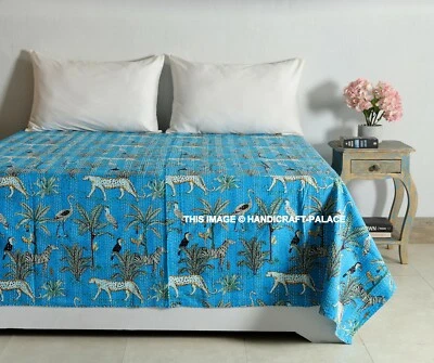 Colcha manta étnica de algodón indio Queen Kantha edredón estampado de tigre Foto 1 de 4