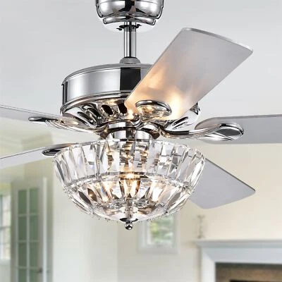 Senma 52-inch 3-light Lighted Ceiling Fan with Crystal Bowl Shade w Remote - Image 1 of 4
