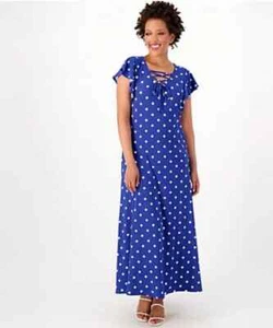 Attitudes by Renee Regular Lace Front Maxi Dress Medium M Blue Polka Dot A598384 - Picture 1 of 4