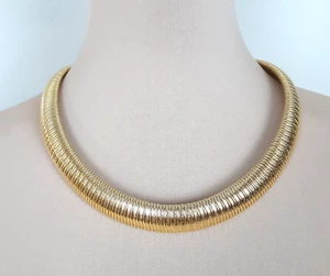 Vintage breite Omega Kette Halskette flexibel goldfarben klobig Statement 21 Zoll - Bild 1 von 9