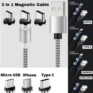 3 in 1 Universal Magnetic USB Charging Cable For iPhone Type C Micro USB - Picture 1 of 24