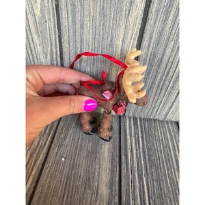 Ornamento Alce Artigianale con Nastro Rosso e Campanelle di Natale - Foto 1 di 4