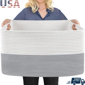 Extra Large Cotton Rope Laundry Basket W/ Handles Woven Storage Bin Toys Clothes - Picture 1 of 8