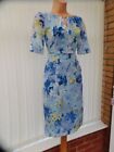 HOBBS STEFANIA PALE BLUE MULTI FLORAL RUCHED SILK PENCIL MIDI DRESS 12 ONCE £169