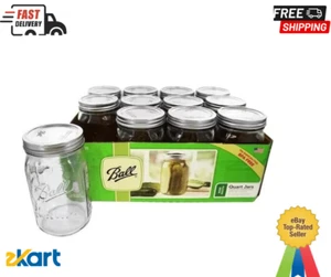 Ball Wide Mouth Quart 32oz. Glass Mason Jars with Lids and Bands, 12 Count - Picture 1 of 7